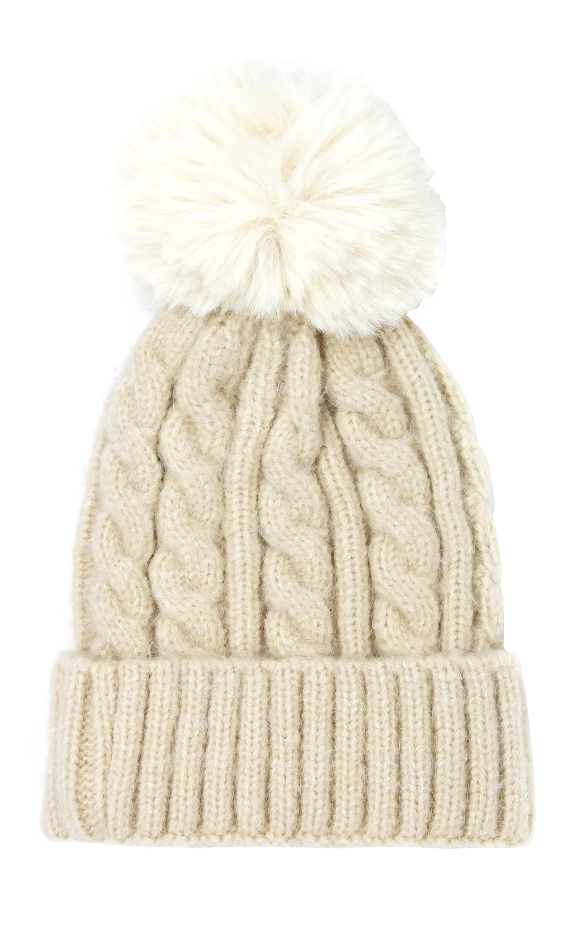 LOH143 Canel Knit Pompom Solid Beanie Hat