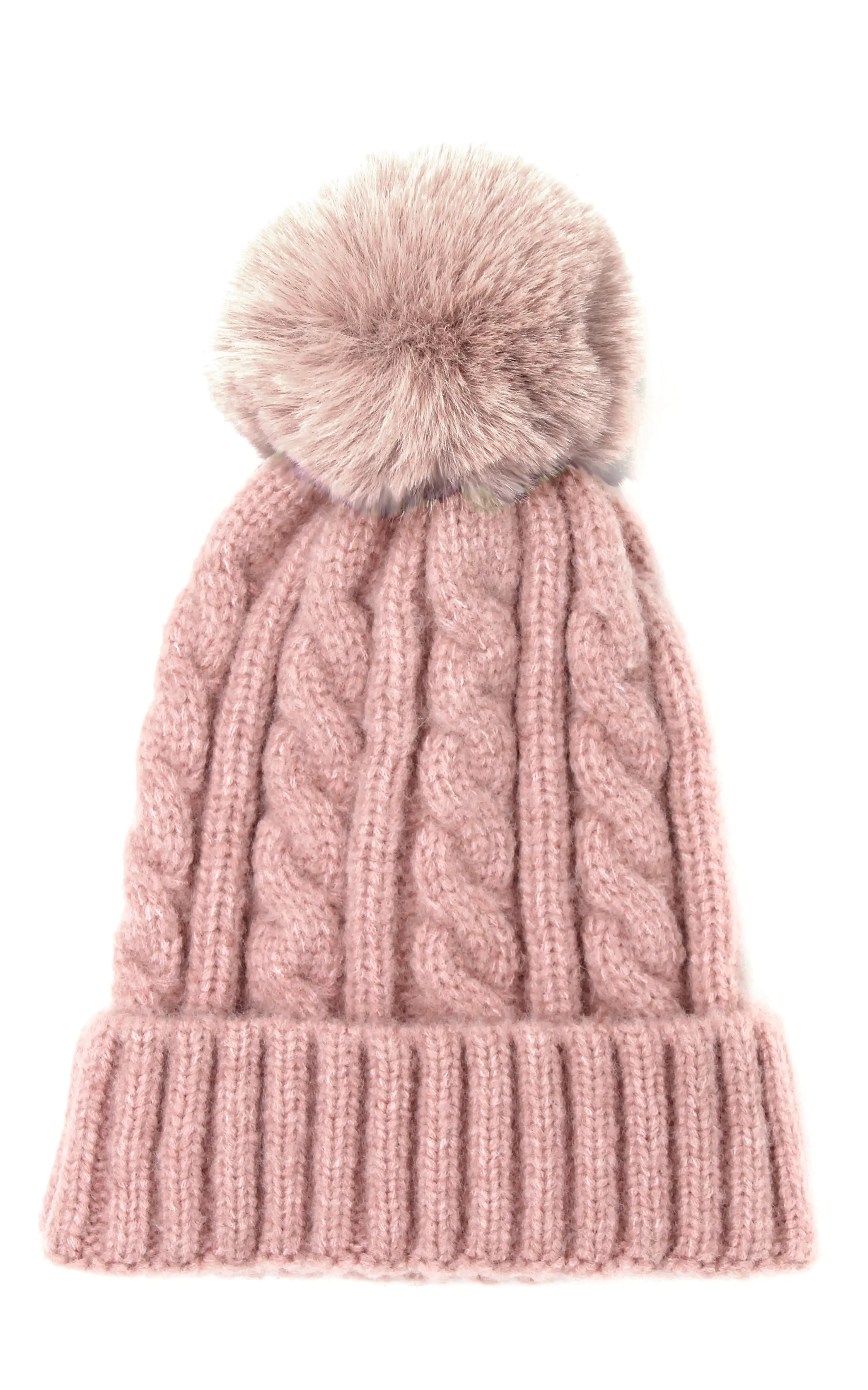 LOH143 Canel Knit Pompom Solid Beanie Hat