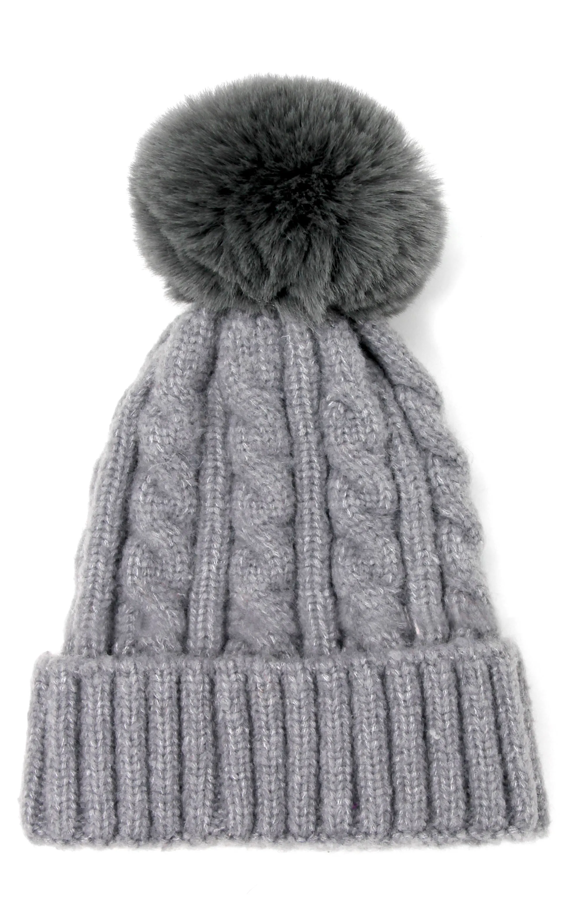 LOH143 Canel Knit Pompom Solid Beanie Hat