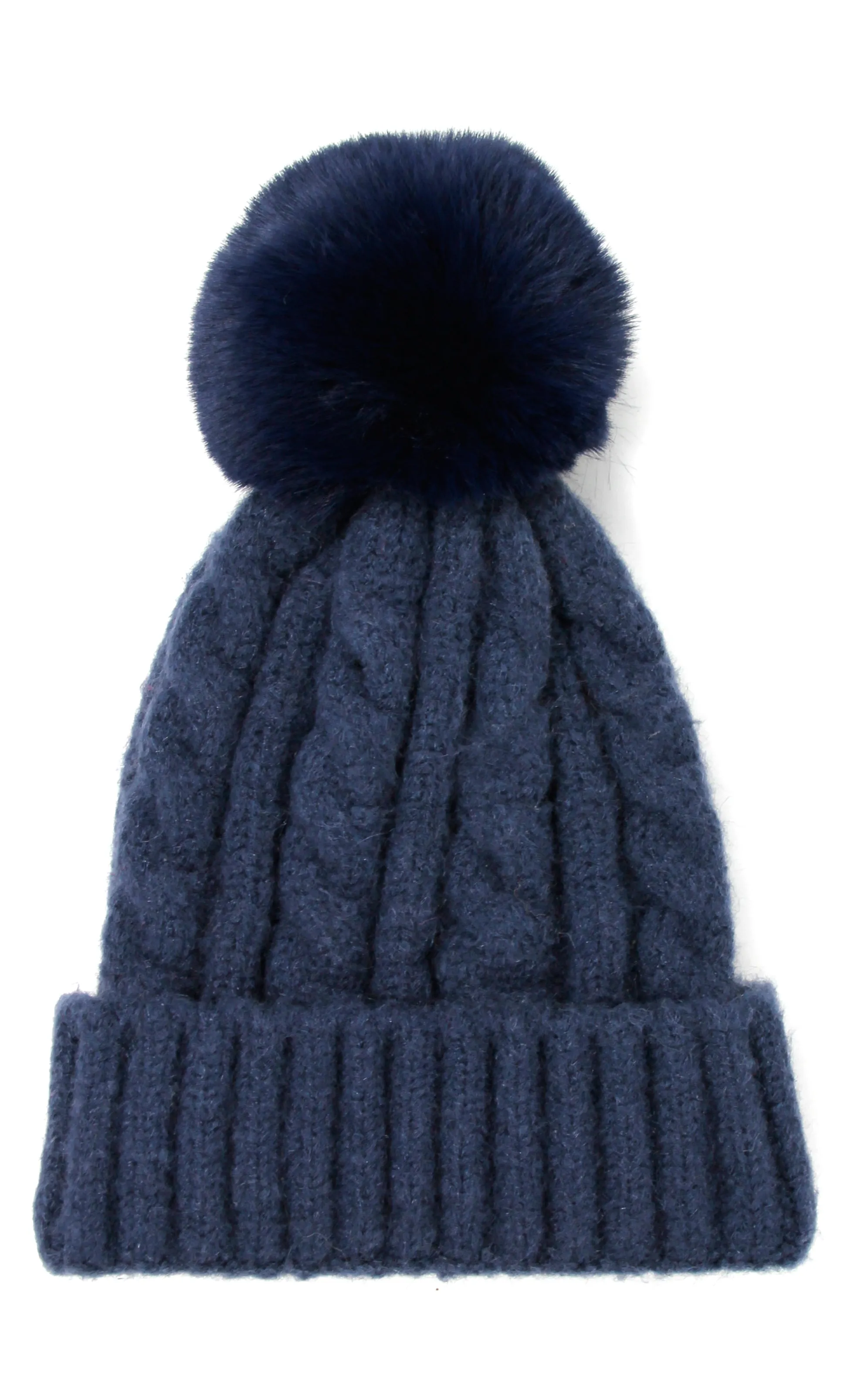 LOH143 Canel Knit Pompom Solid Beanie Hat