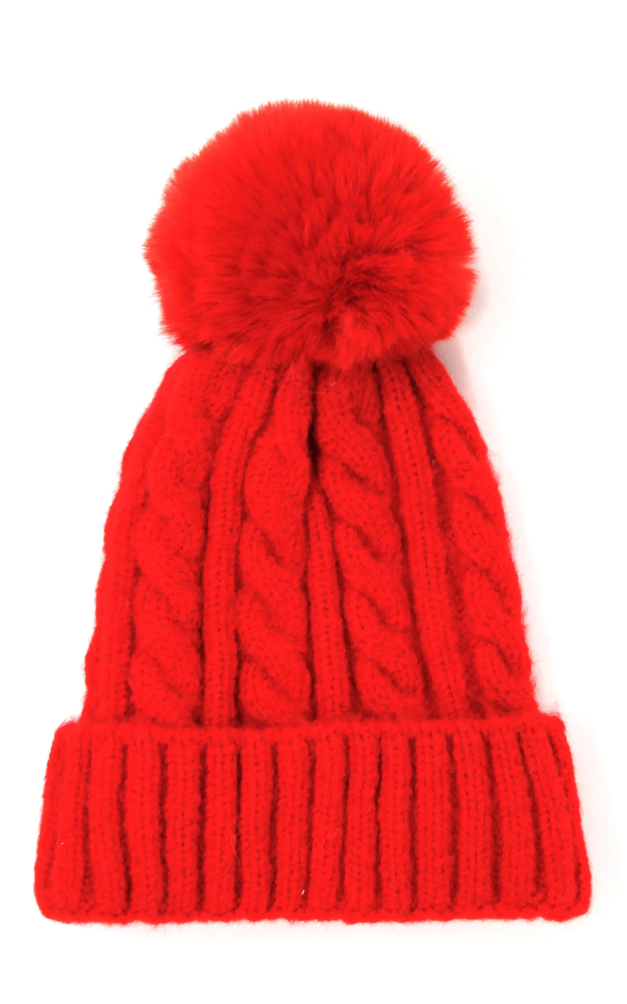 LOH143 Canel Knit Pompom Solid Beanie Hat