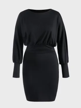 Midsize Slim Fit Ribbed Batwing Sleeve Dress