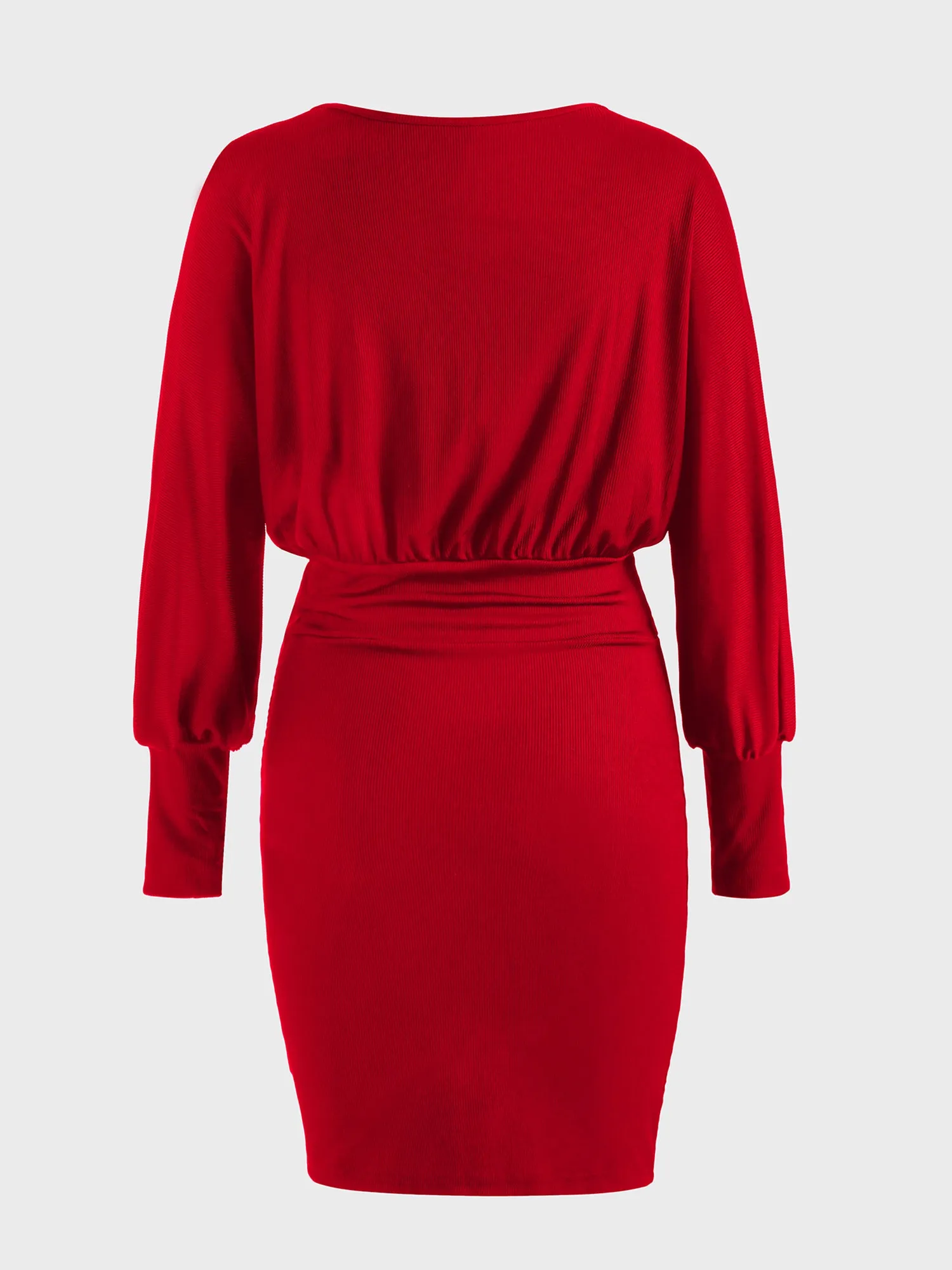 Midsize Slim Fit Ribbed Batwing Sleeve Dress