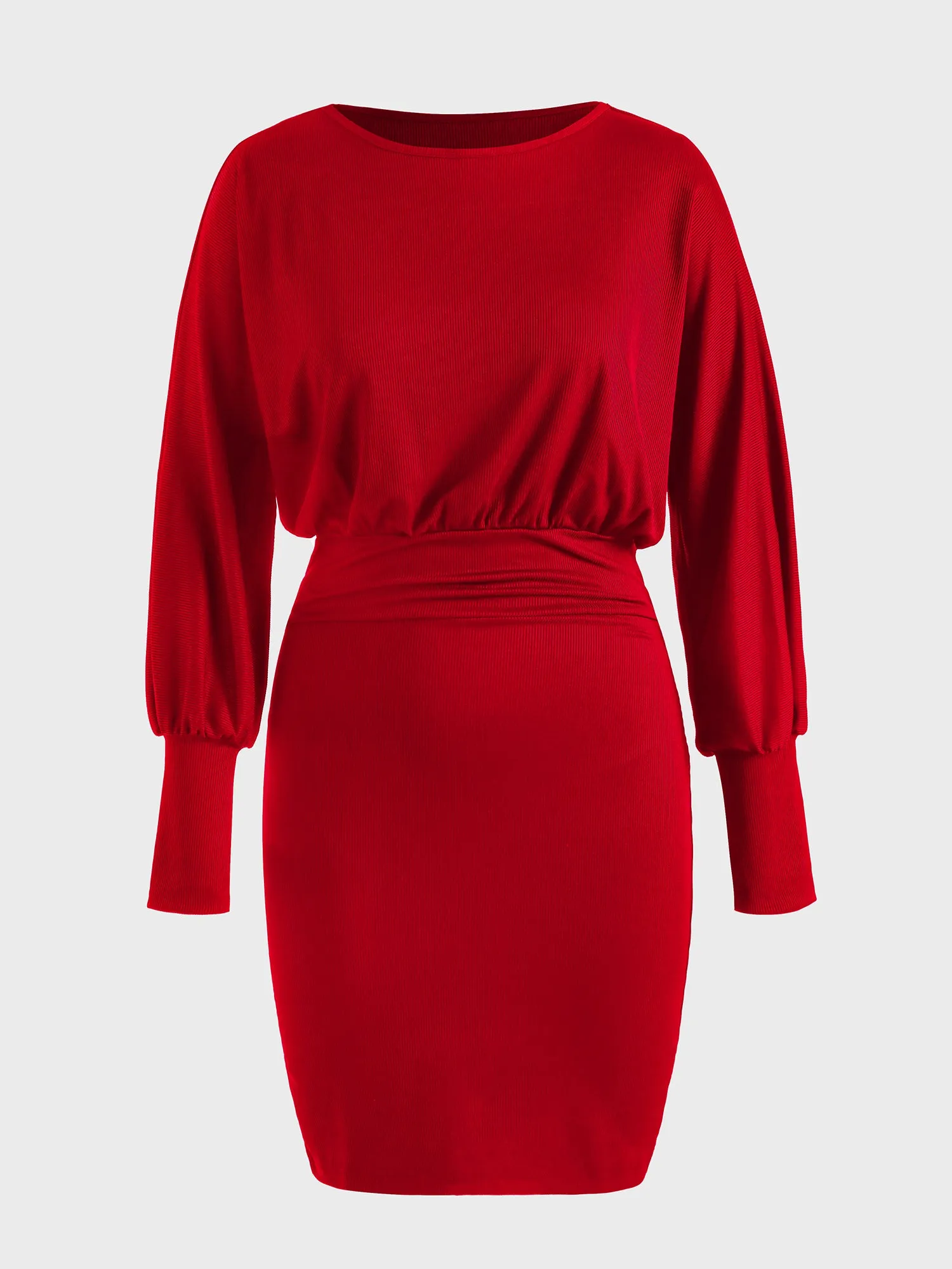 Midsize Slim Fit Ribbed Batwing Sleeve Dress