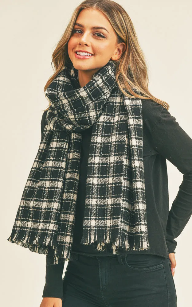 MS0251 Plaid Lurex Soft Scarf w/Fringes