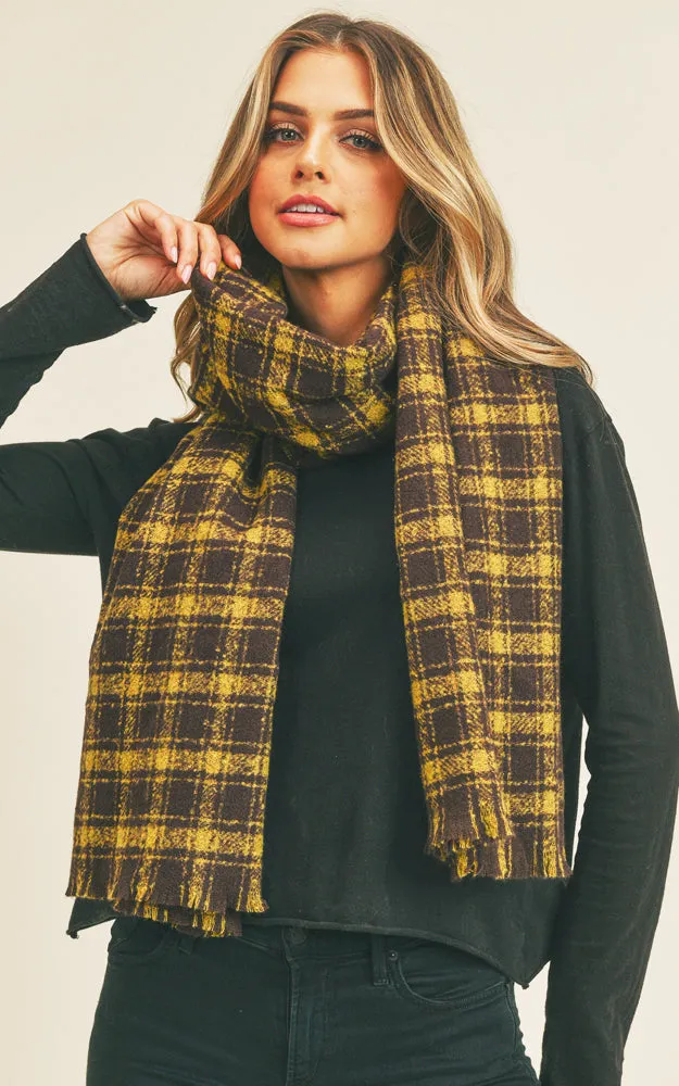 MS0251 Plaid Lurex Soft Scarf w/Fringes