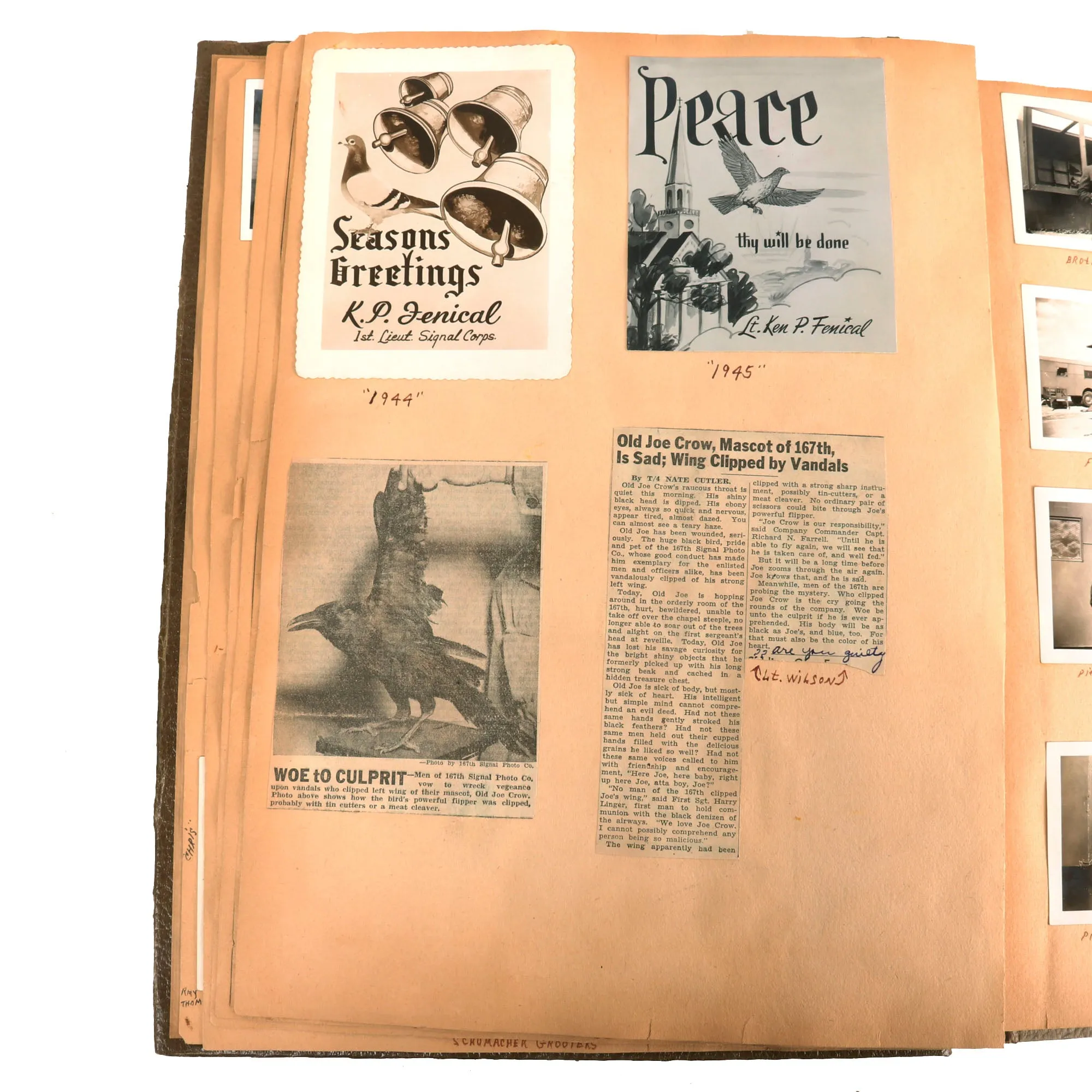 Original U.S. WWII Extensive Pigeon Breeding Group Scrapbook with Patch & Currency Collection - Over 200 Photographs