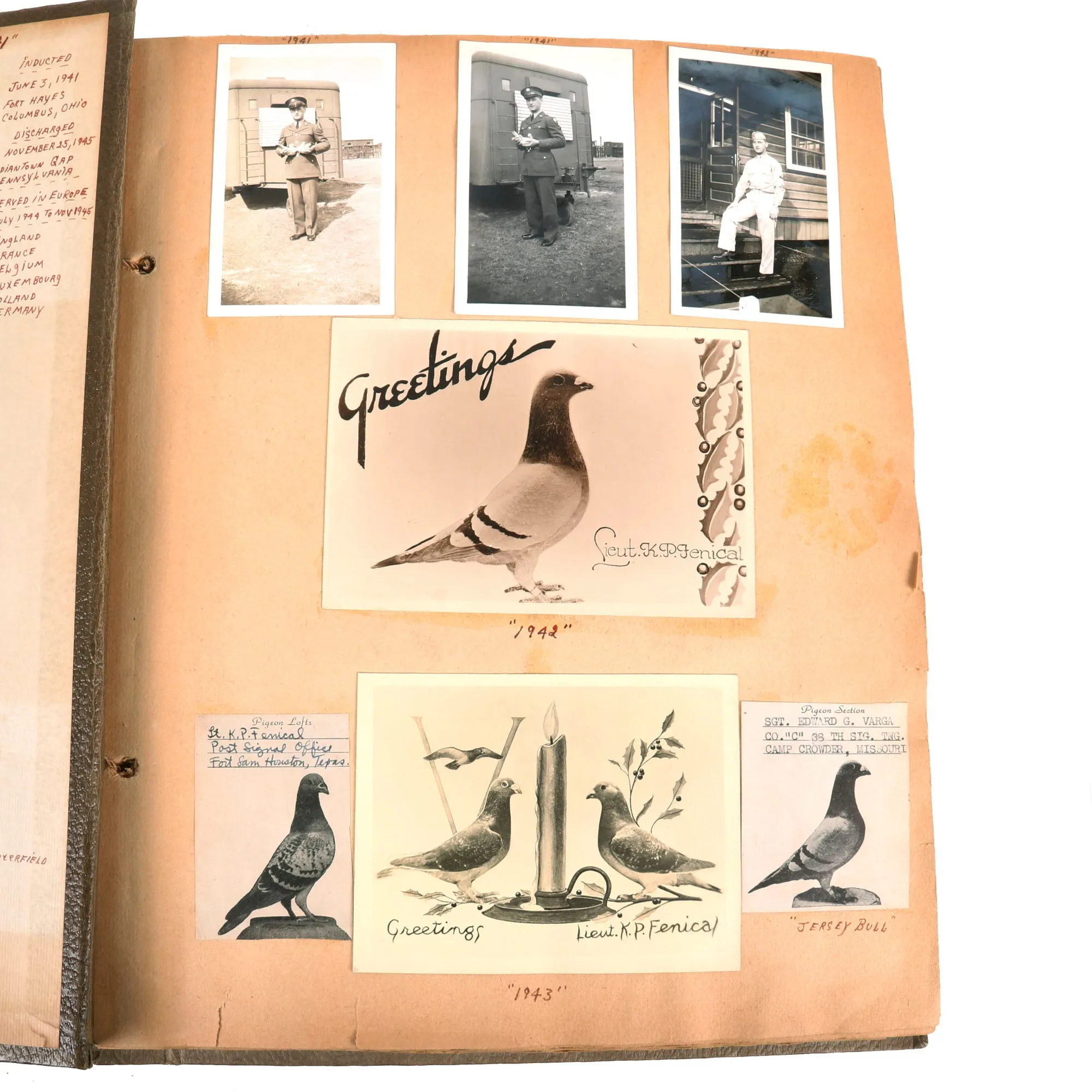Original U.S. WWII Extensive Pigeon Breeding Group Scrapbook with Patch & Currency Collection - Over 200 Photographs