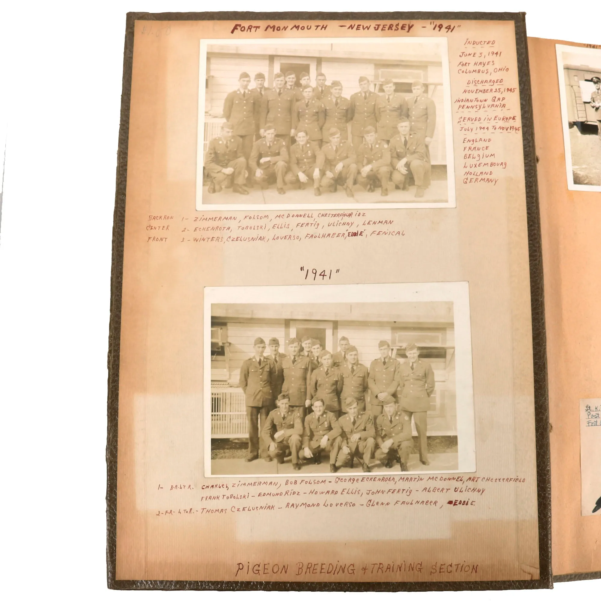 Original U.S. WWII Extensive Pigeon Breeding Group Scrapbook with Patch & Currency Collection - Over 200 Photographs