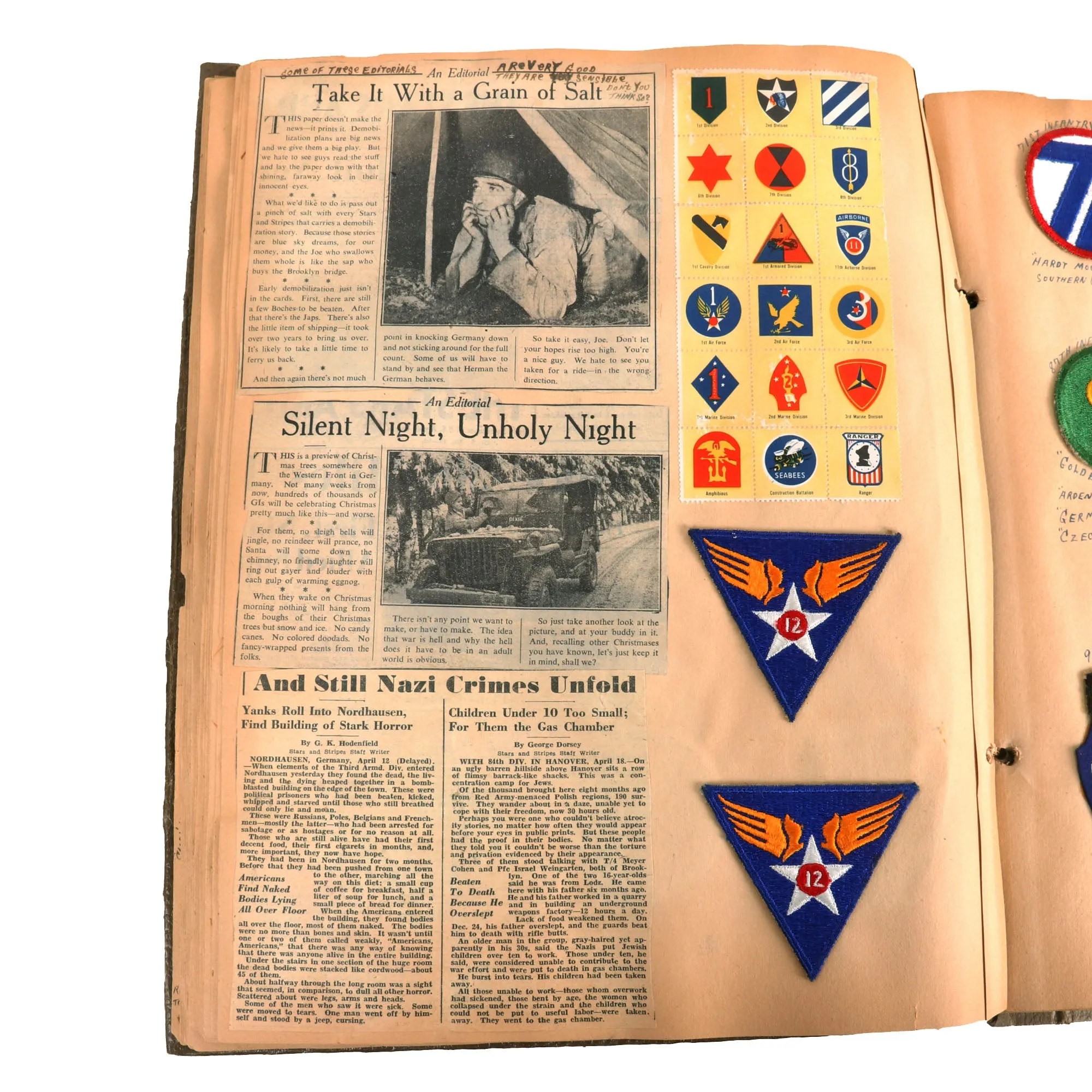 Original U.S. WWII Extensive Pigeon Breeding Group Scrapbook with Patch & Currency Collection - Over 200 Photographs