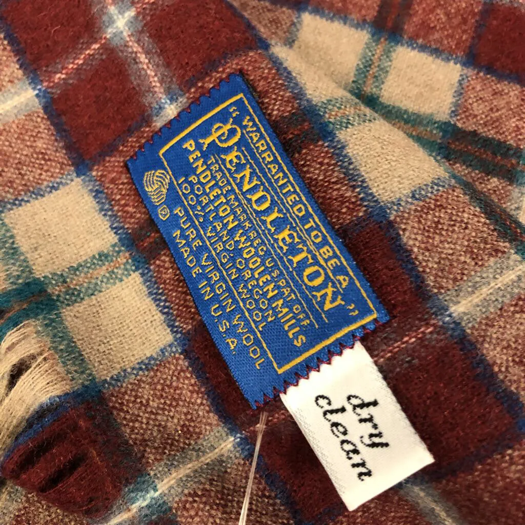 PENDLETON RED/TAN PLAID WOOL SCARF TCC
