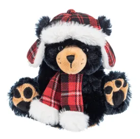 Plush Flapjack Bear with Plaid Winter Hat & Scarf