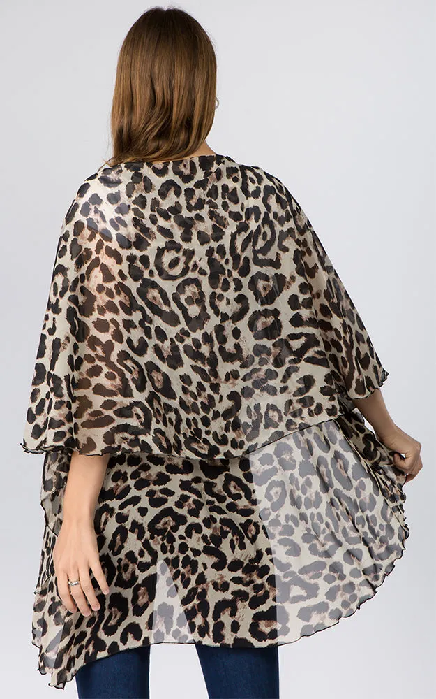 PN97B2 Leopard Print Multi Shawl Vest