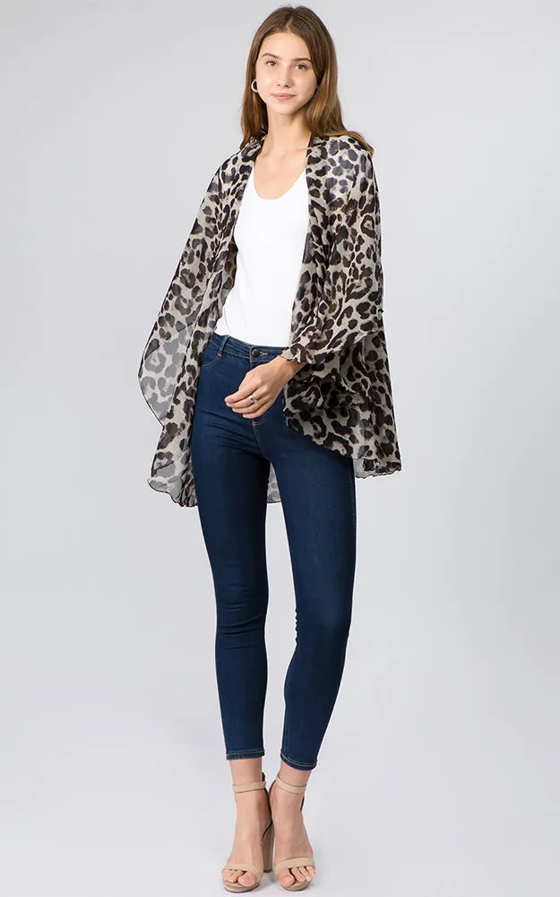 PN97B2 Leopard Print Multi Shawl Vest