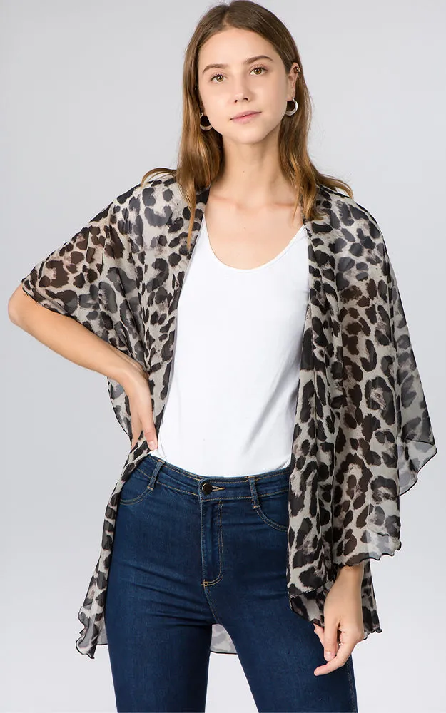 PN97B2 Leopard Print Multi Shawl Vest