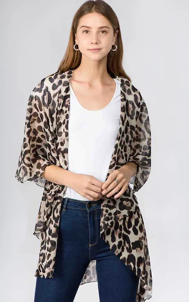 PN97B2 Leopard Print Multi Shawl Vest