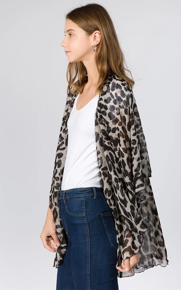 PN97B2 Leopard Print Multi Shawl Vest