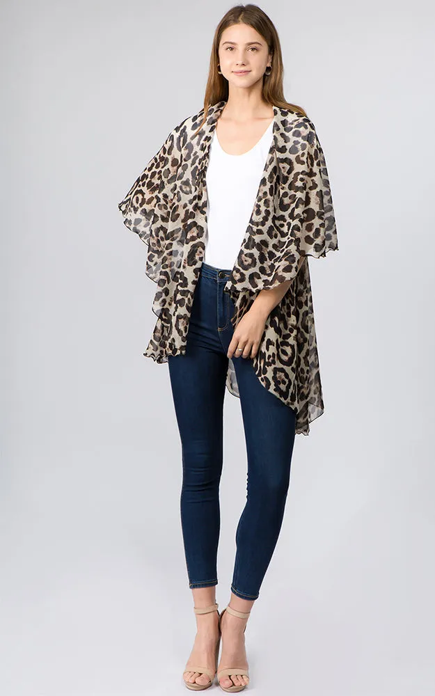 PN97B2 Leopard Print Multi Shawl Vest