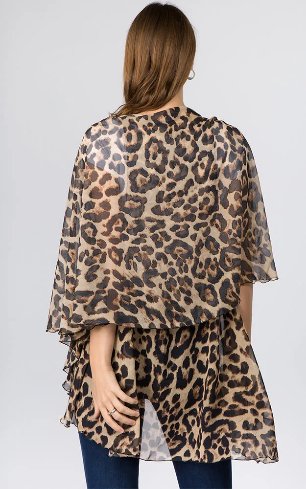 PN97B2 Leopard Print Multi Shawl Vest