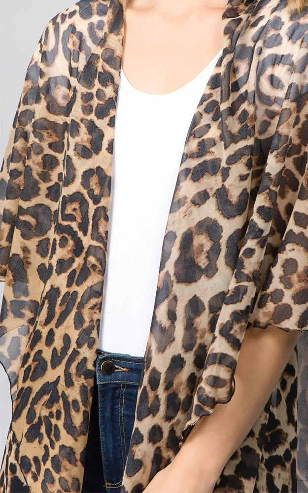 PN97B2 Leopard Print Multi Shawl Vest