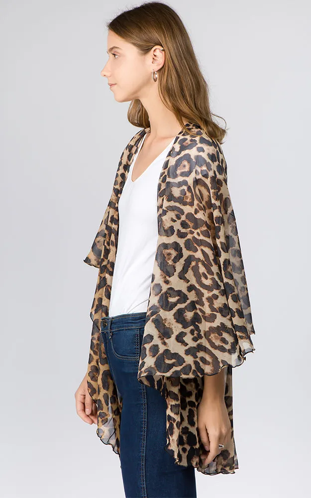 PN97B2 Leopard Print Multi Shawl Vest