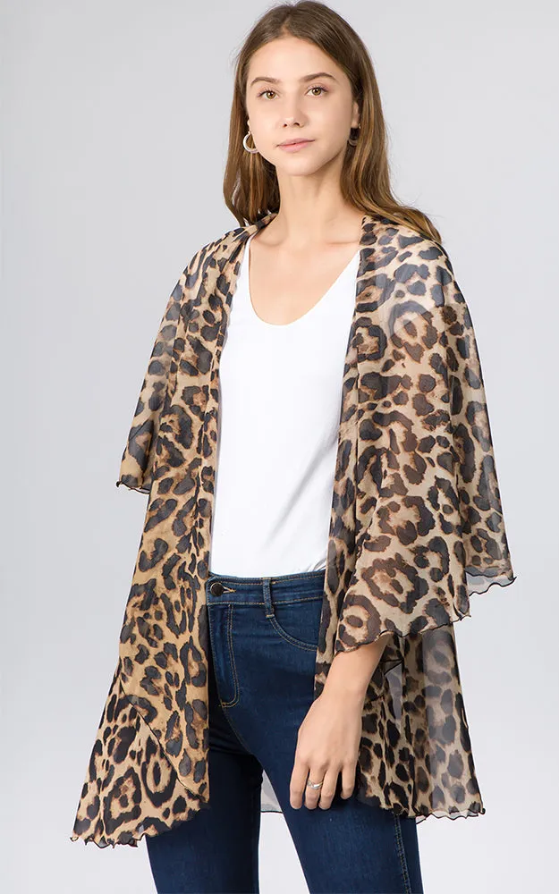 PN97B2 Leopard Print Multi Shawl Vest