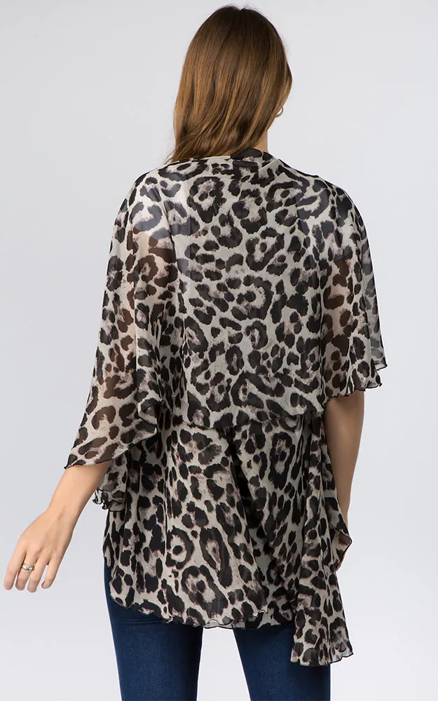 PN97B2 Leopard Print Multi Shawl Vest