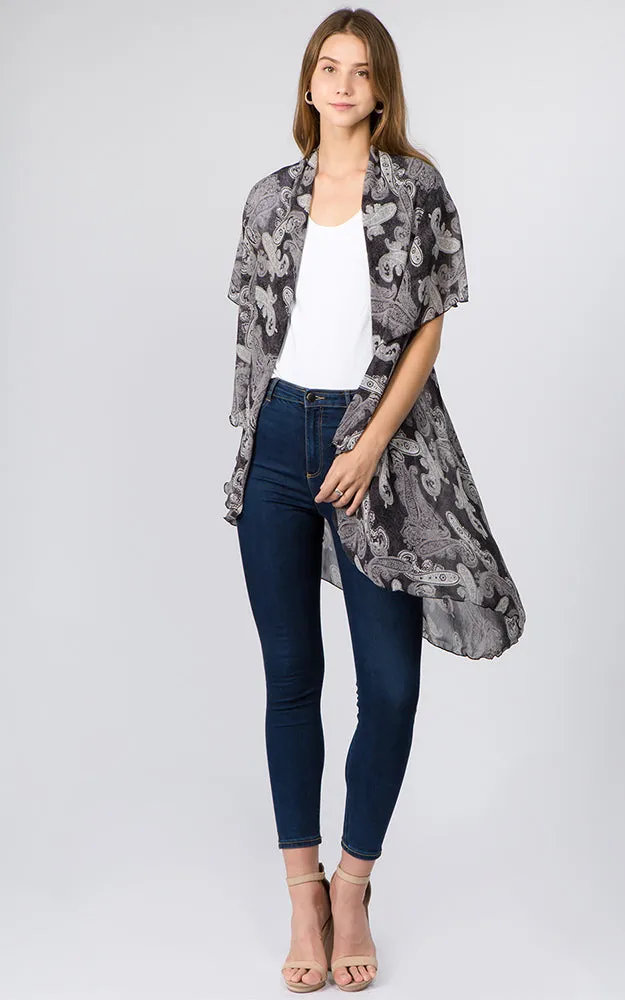 PN99B1 Paisley Print Multi Shawl Vest
