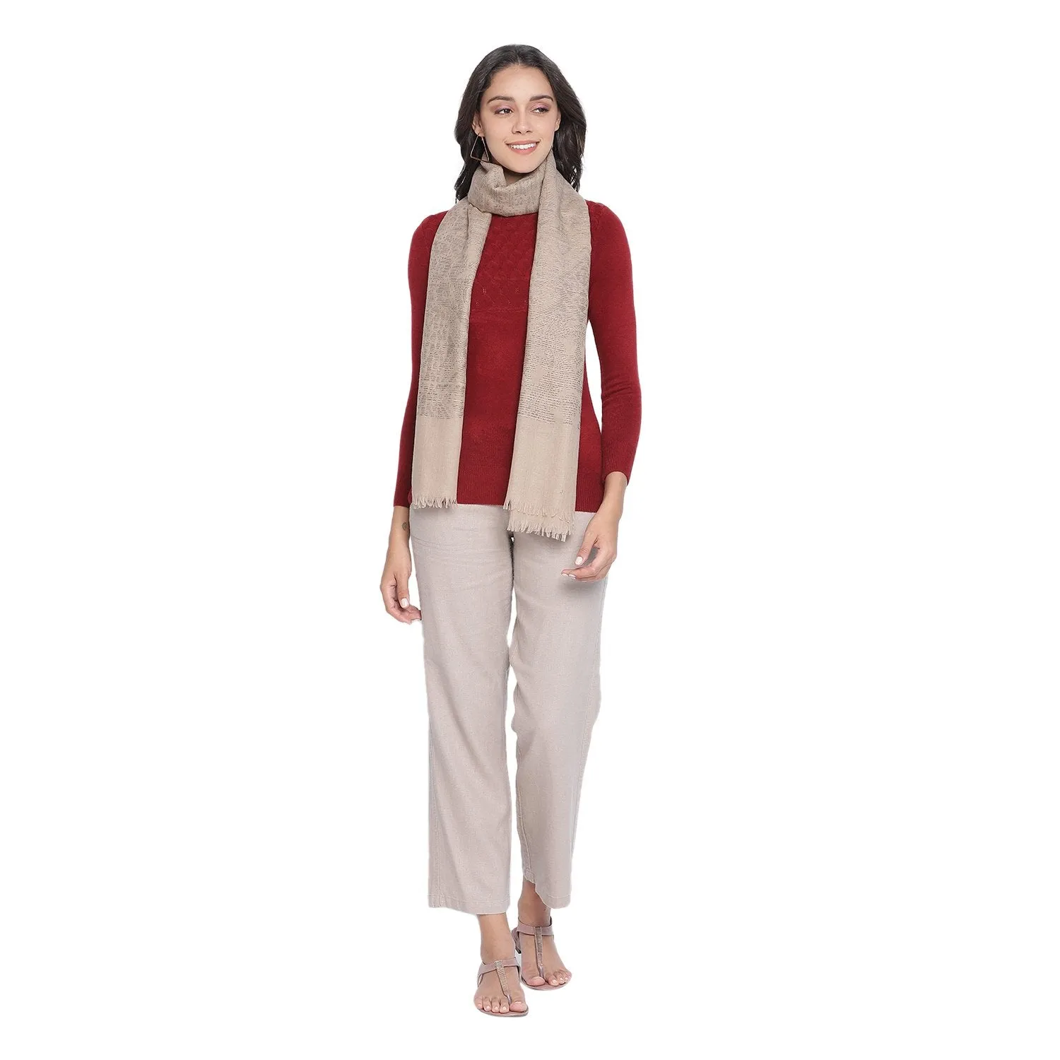 Self-Patch Cutting Beige Woolen Stole