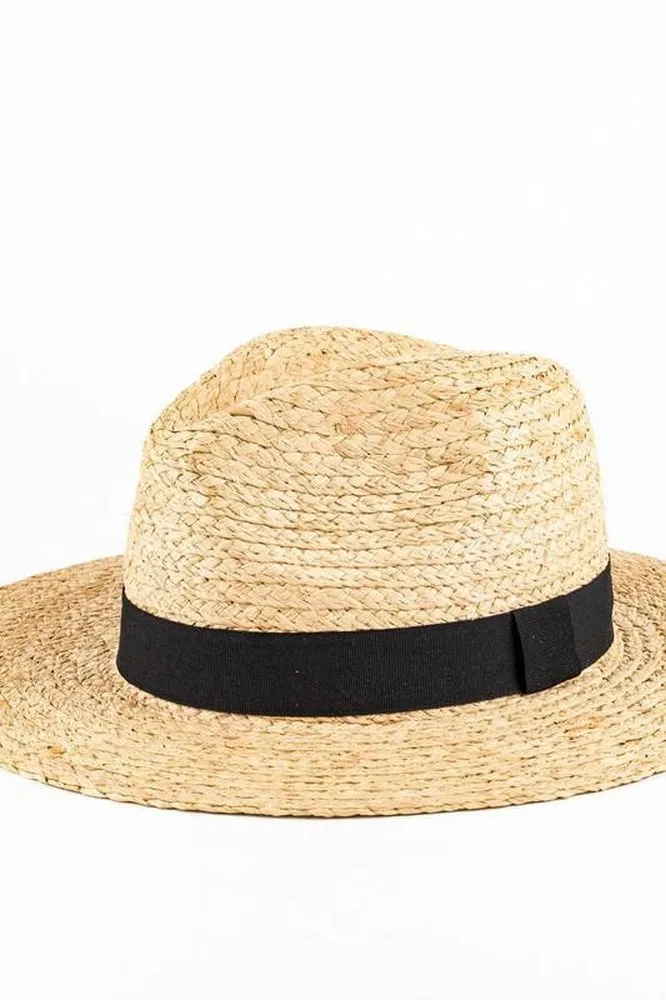 Straw Panama Hat With Black Ribbon Accent