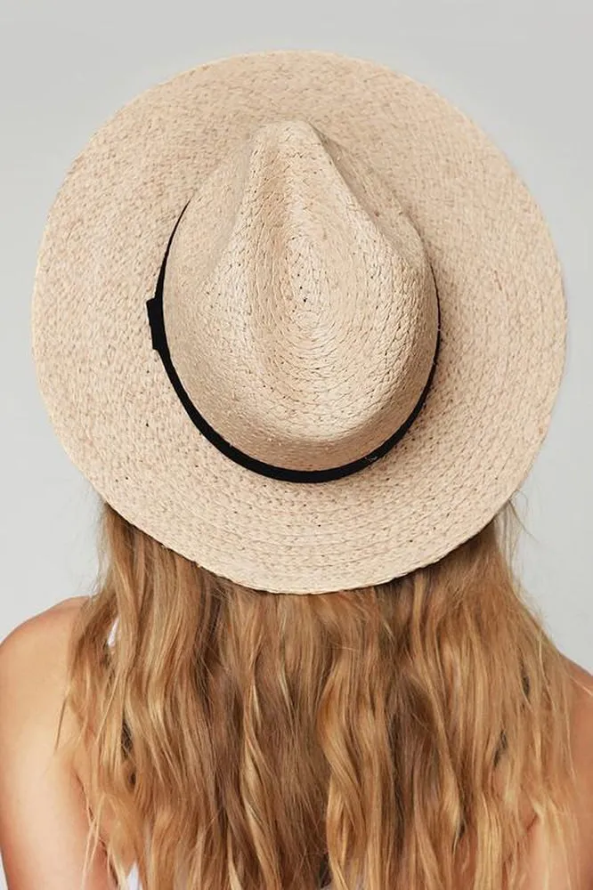 Straw Panama Hat With Black Ribbon Accent