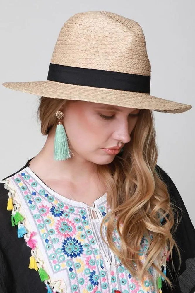 Straw Panama Hat With Black Ribbon Accent