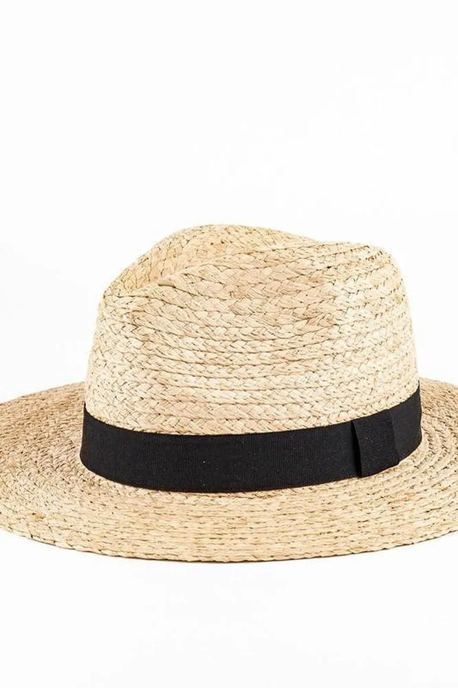 Straw Panama Hat With Black Ribbon Accent