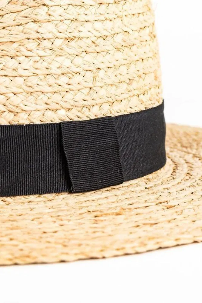 Straw Panama Hat With Black Ribbon Accent