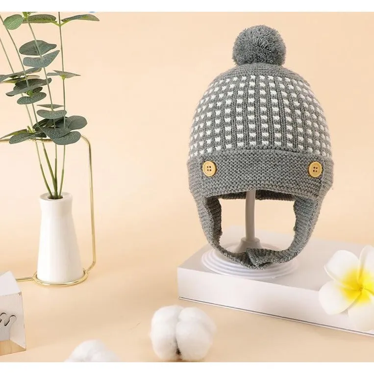 Stripe Pompom Hat with Earflaps