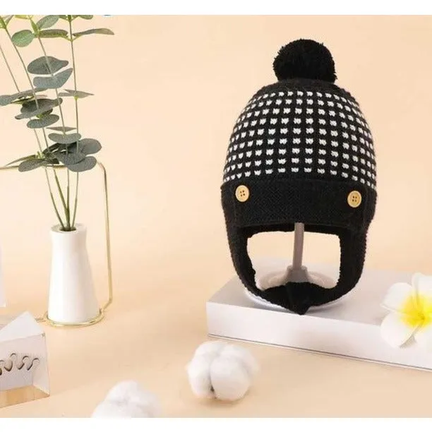 Stripe Pompom Hat with Earflaps