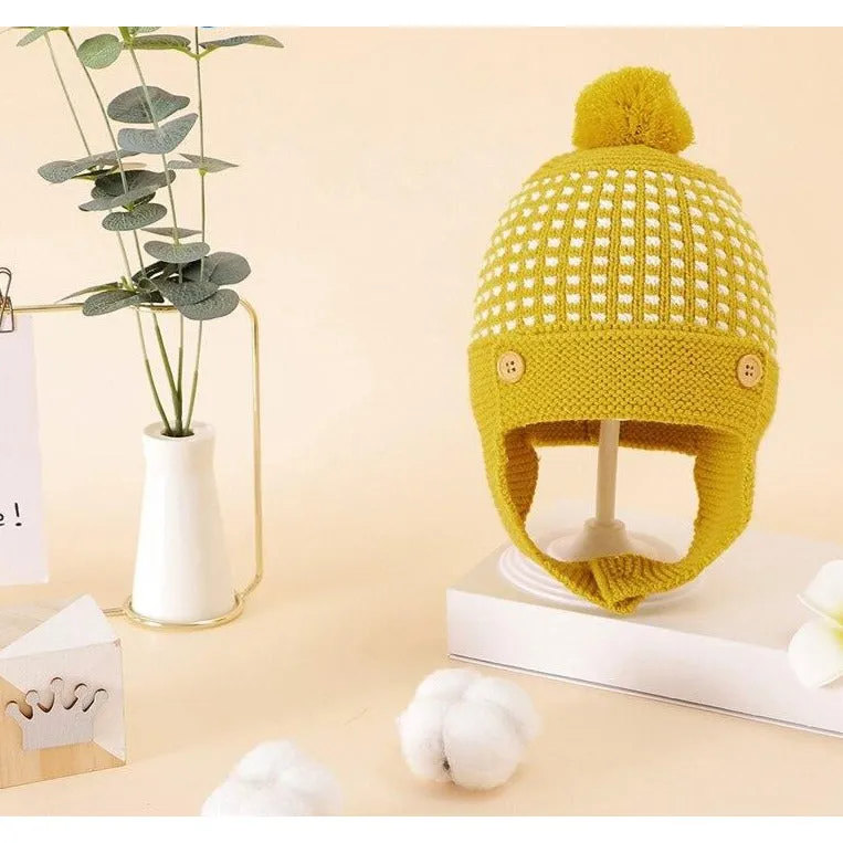 Stripe Pompom Hat with Earflaps