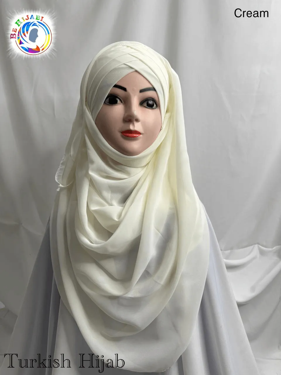 Turkish Scarf Chiffon Layer instant Ready To Wear Color Cream