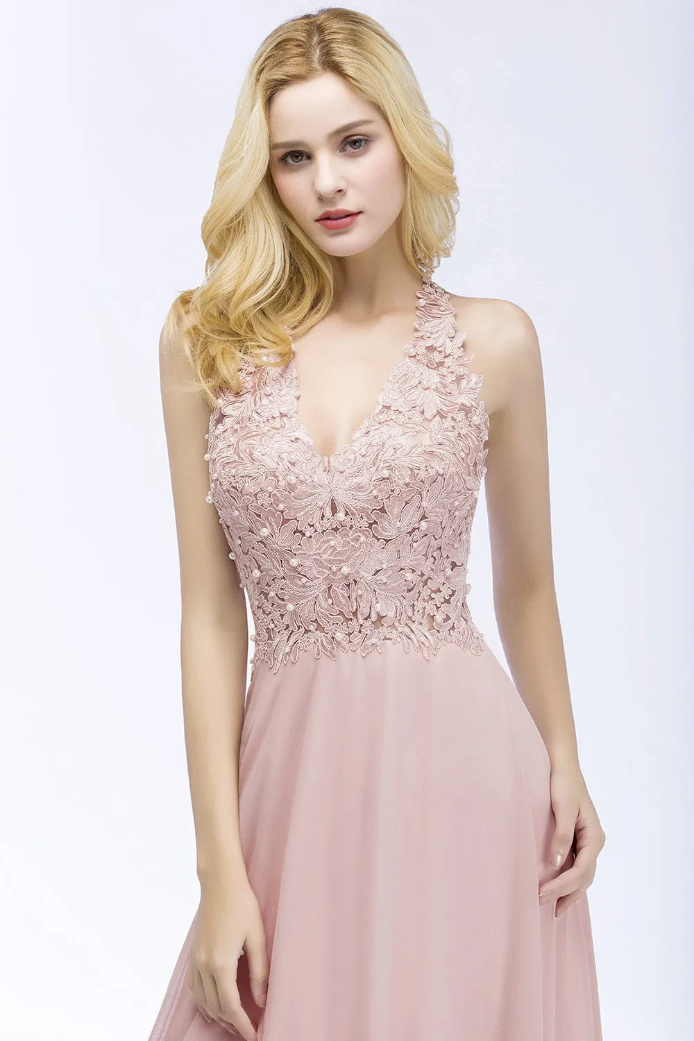 Vestido de Festa Longo com Parte Superior Decoradas com Pérolas (Pronta Entrega)