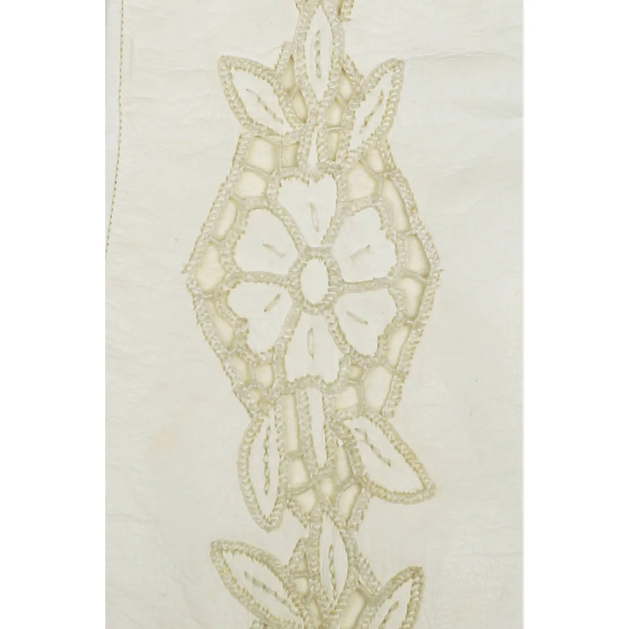 Vintage Ladies White Kid Leather Cutwork Long Evening Gloves Lace Inset