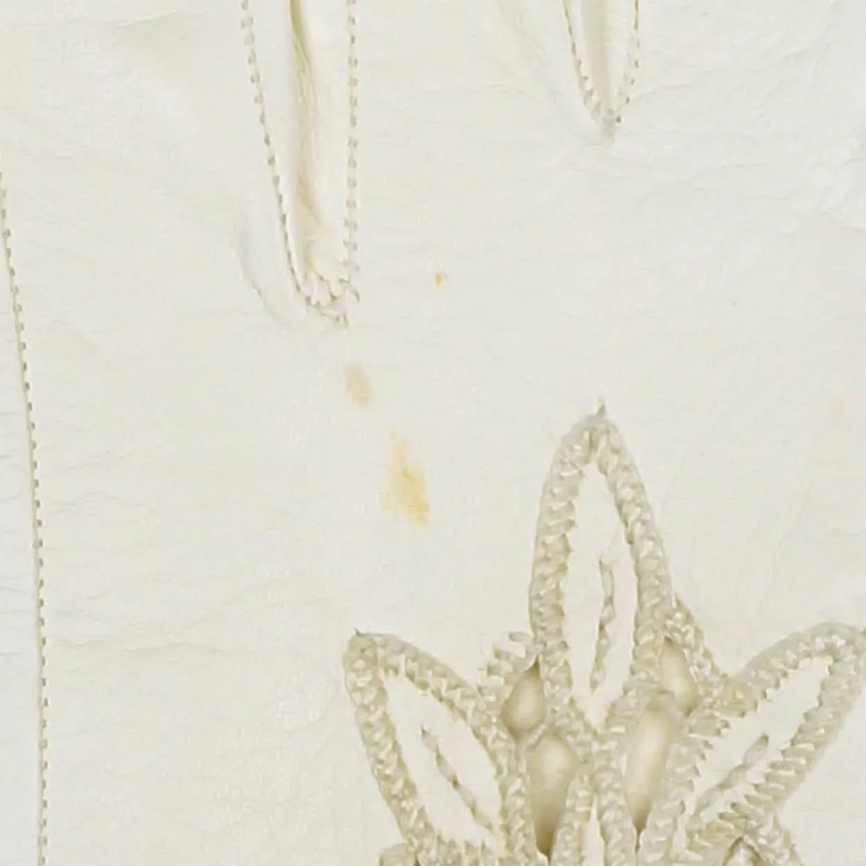 Vintage Ladies White Kid Leather Cutwork Long Evening Gloves Lace Inset