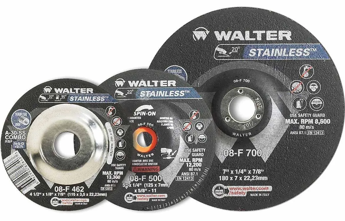 Walter 08F502 5" x 1/8" Stainless Metal Spin-On Grinding Wheel