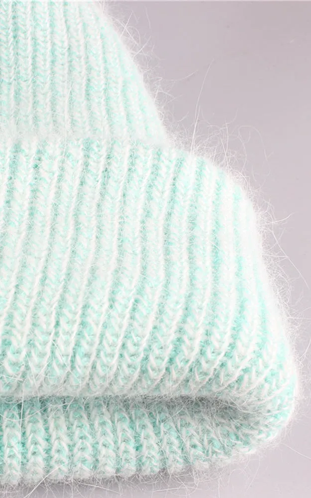WHD3S Angora Wool Detachable Real Fox Fur Pom Pom Hat