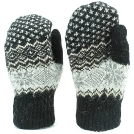 Wool Knit Fairisle Mittens - Black